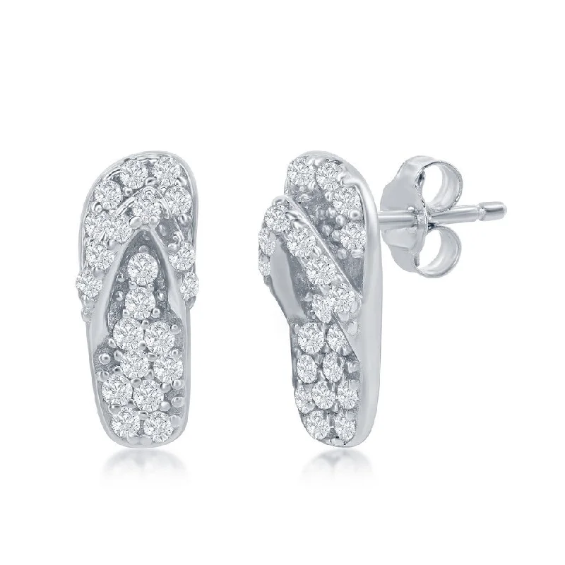 Trendy Drop Earrings-Sterling Silver CZ Flip Flop Stud Earrings