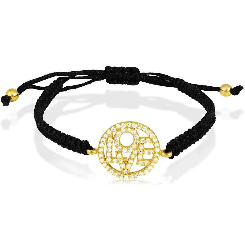 Sterling Silver Gold Plated CZ LOVE Macrame Bracelet