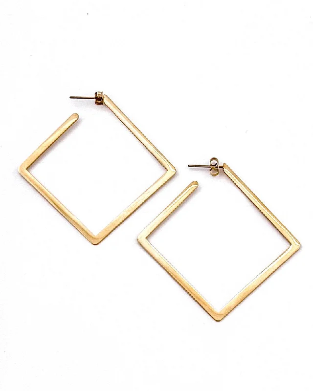 Long Tassel Drop Earrings-Eliora Gold Open Square Earrings