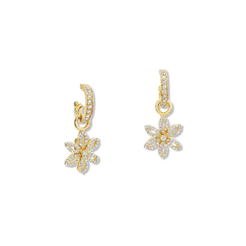 Geometric Shape Earrings-Fleur de Lys Earring Drops 18ct Yellow Gold - Diamond