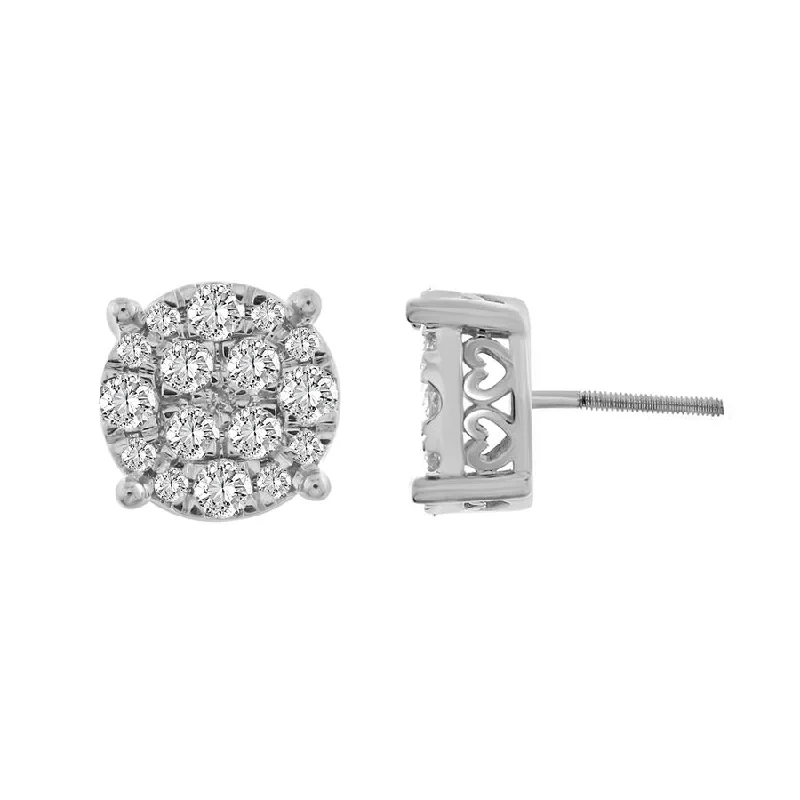 Luxury Chandelier Earrings-LADIES STUD EARRINGS 1.00CT ROUND DIAMOND 10K WHITE GOLD