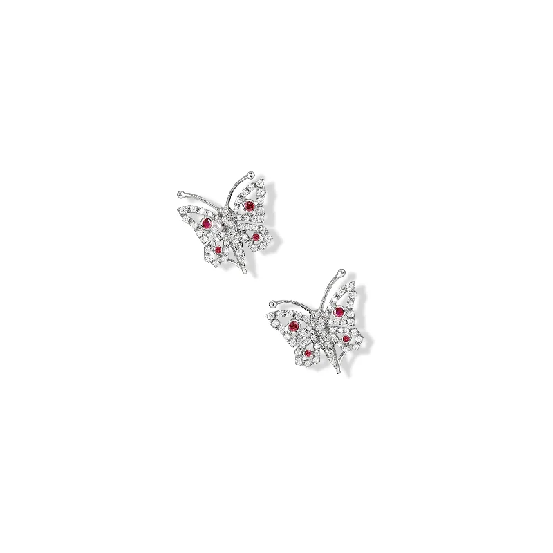 Silver Teardrop Earrings-Nanjing Earrings 18ct White Gold - Ruby & Diamond Pavé