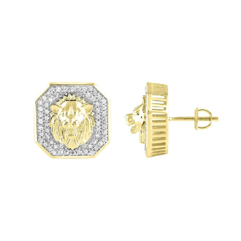 Large Statement Earrings-MEN'S STUD EARRINGS 0.50CT ROUND DIAMOND 10K YELLOW GOLD