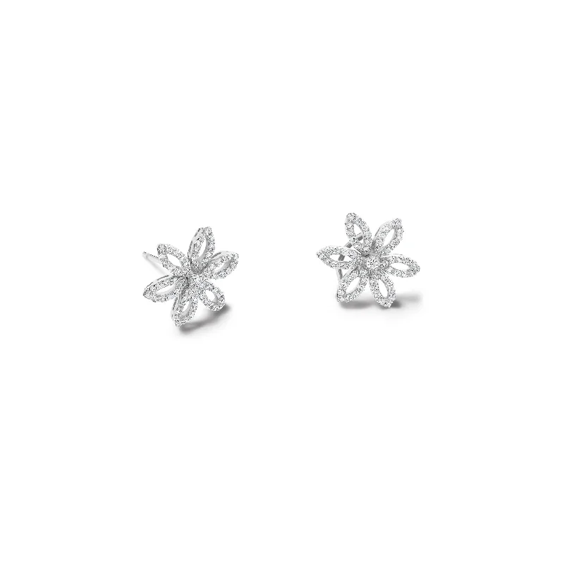 Large Statement Earrings-Fleur de Lys Earrings 18ct White Gold - Diamond Pavé