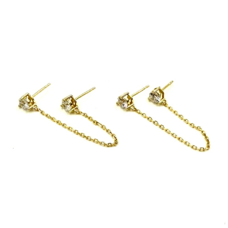 Stylish Stud Earrings-Ashley Gold Sterling Gold Plated Double Post CZ Chain Design Earrings