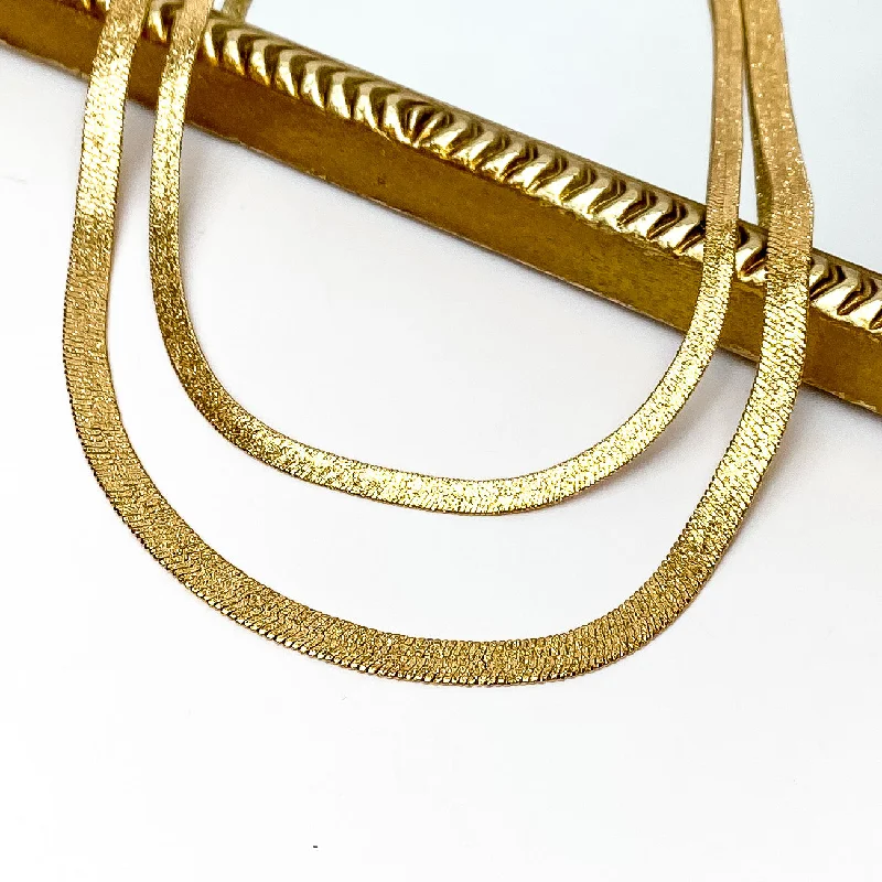 Try to Flirt Layered Herringbone Chain Necklace in Gold Tone