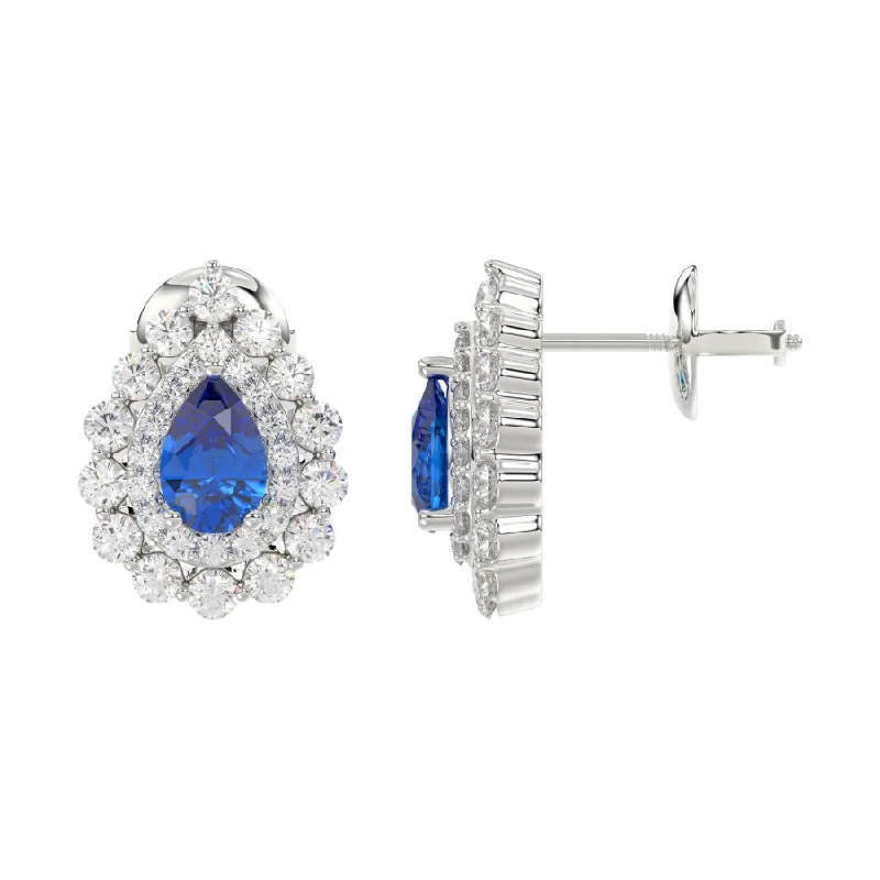 Geometric Dangle Earrings-EARRINGS 1.50CT ROUND DIAMOND 14K TANZANITE STONE WHITE GOLD