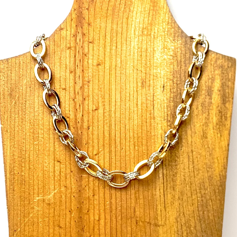 Oval Triple Link Chain Necklace in Mixed Metal