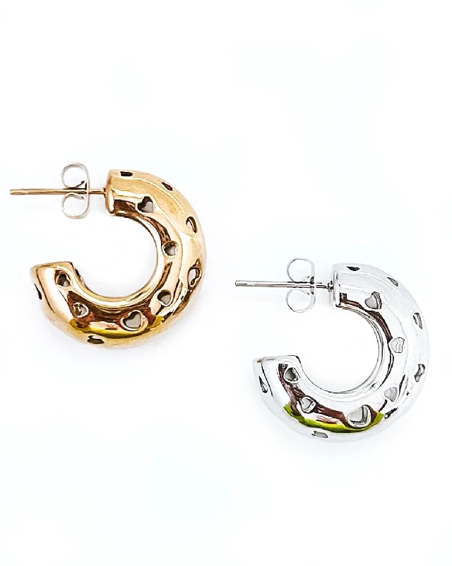 Clear Crystal Earrings-Cheryl Heart Hoop Earrings || Choose Color