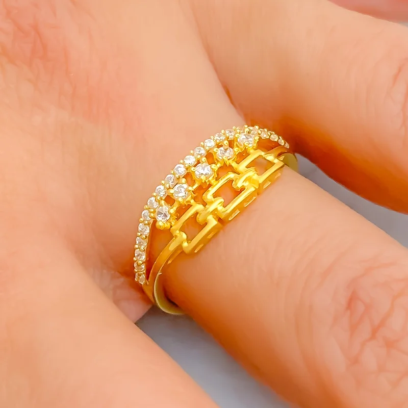 Shimmering Asymmetrical 22k Gold CZ Ring