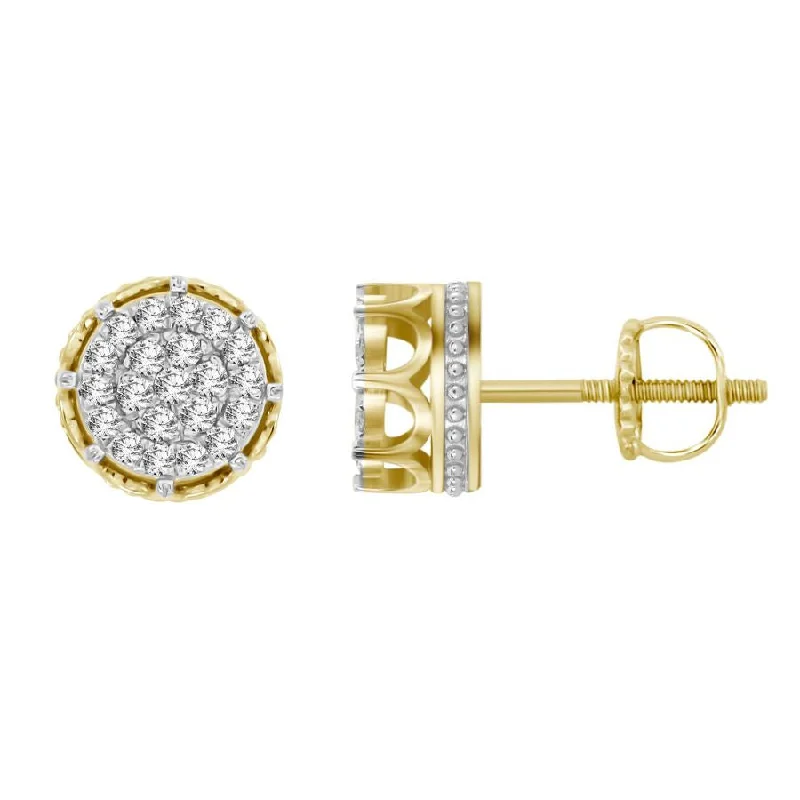 Gold Stud Earrings-LADIES STUD EARRINGS 0.75CT ROUND DIAMOND 10K YELLOW GOLD