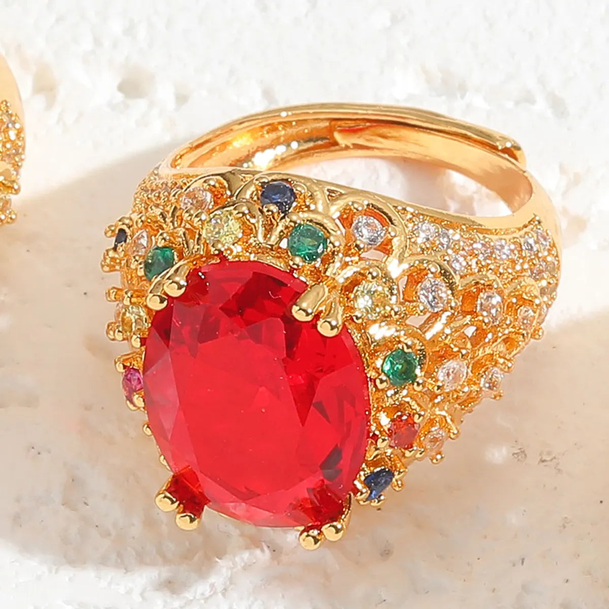 Oval Red Zircon Ring