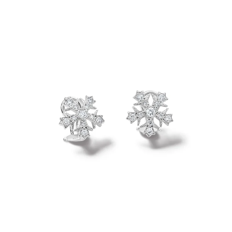 Gold-Plated Hoop Earrings-Snowflake Earrings 18ct White Gold - Diamond