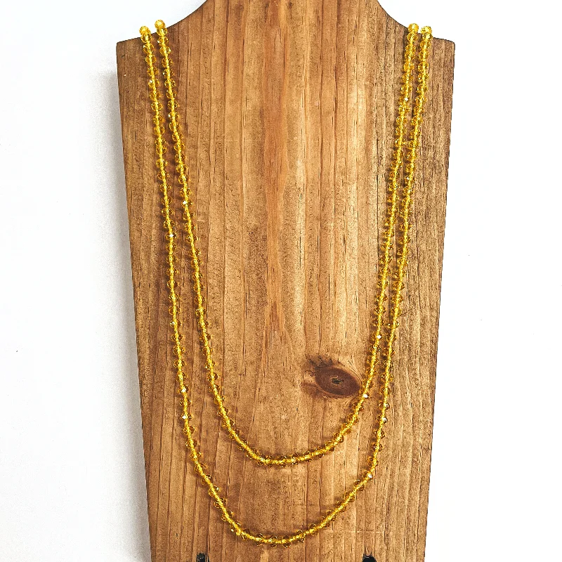 34 Inch Long Layering 6mm Crystal Strand Necklace in Clear Banana Yellow