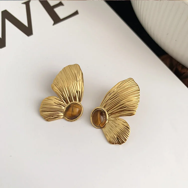 Titanium Steel Butterfly Wing Stud Earrings