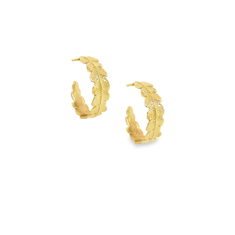 Simple Drop Earrings-Gold Crown Fern Hoop Earrings