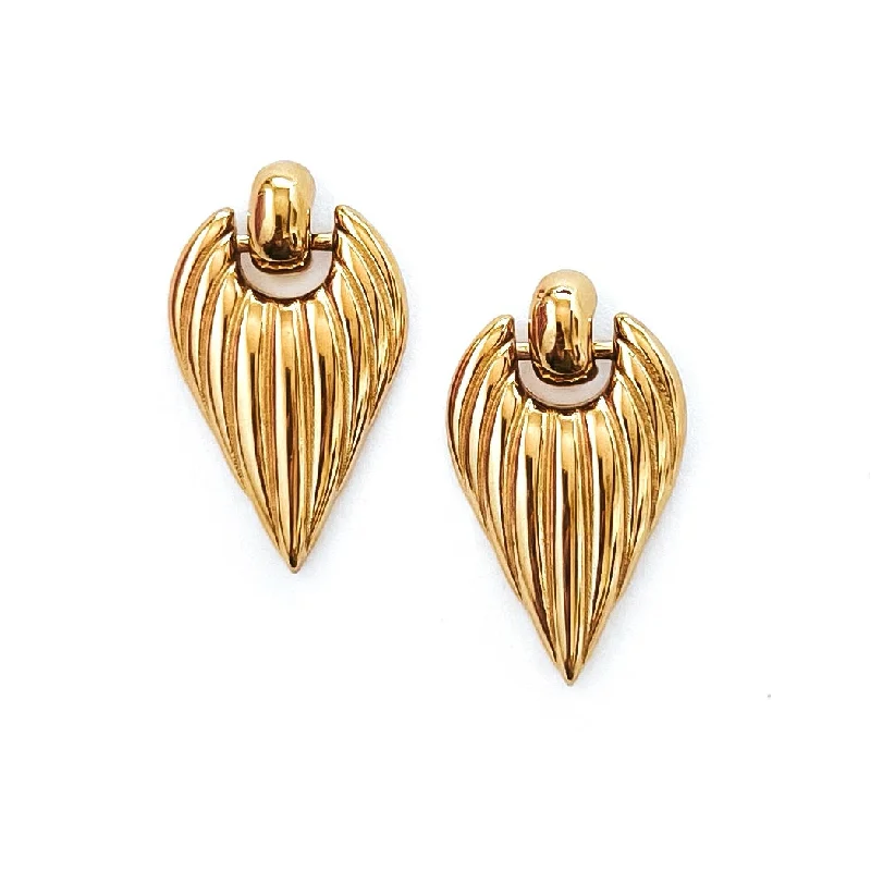 Simple Gold Earrings-Elida Gold Ribbed Stud Earrings