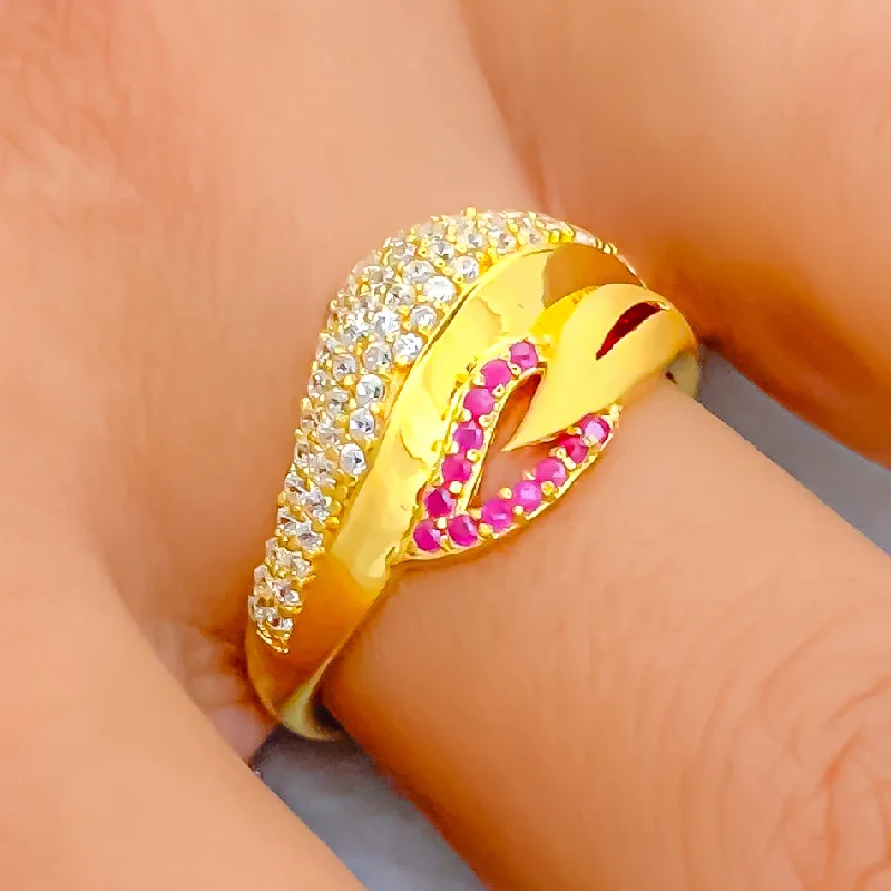 Glistening Asymmetrical 22k Gold CZ Leaf Ring