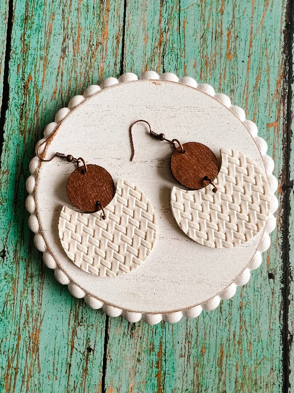 Funky Statement Earrings-Beautiful Wood and Cream Drop Earrings