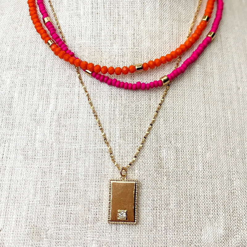 Lovely Views Multi Stand Necklace with Rectangle Pendant