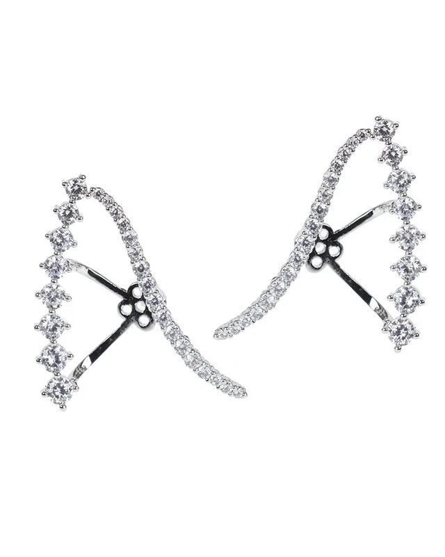 Oval Hoop Earrings-Round And Pave CZ Linear Crawler