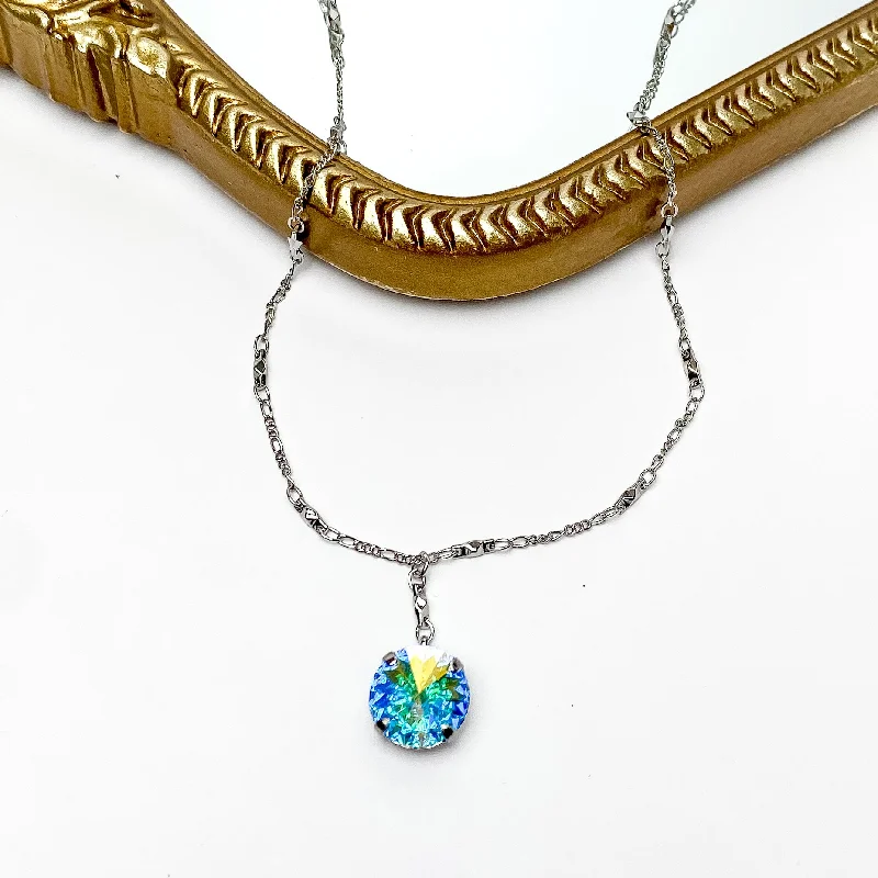 Sorrelli | Nadine Long Crystal Pendant Necklace in Palladium Silver Tone and Aurora Borealis