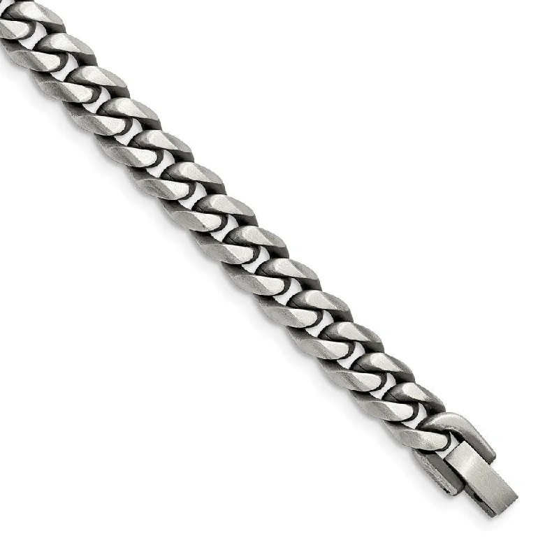 Stainless Steel Antiqued and Brushed 9mm Curb 8.25in Bracelet