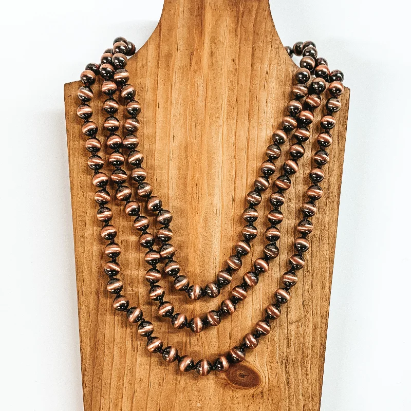 Three Strand Faux Navajo Pearl 12mm Necklace in Copper Tone