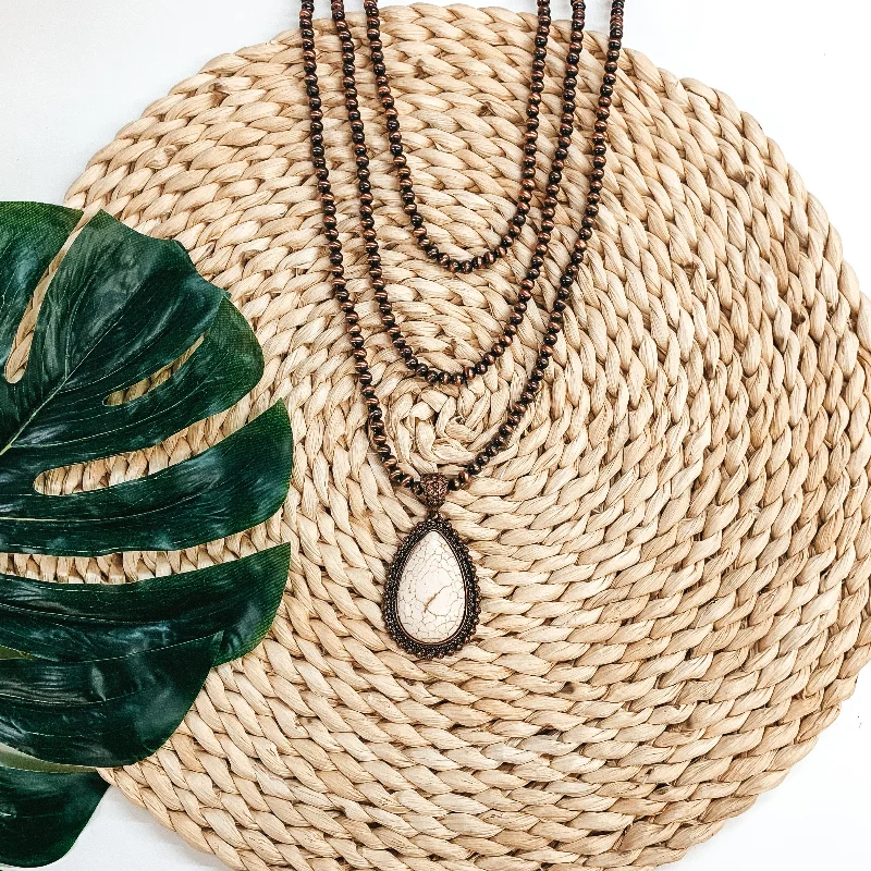 Navajo Pearl Inspired Layering Necklace in Bronze Tone with White Teardrop Stone