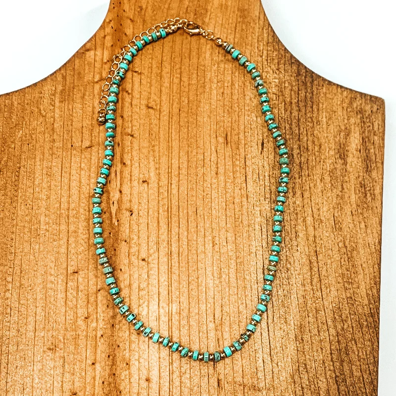 Natural Stone and Gold Beaded Necklace in Turquoise