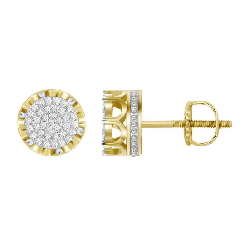 Fun Statement Earrings-LADIES STUD EARRINGS 0.25CT ROUND DIAMOND 10K YELLOW GOLD