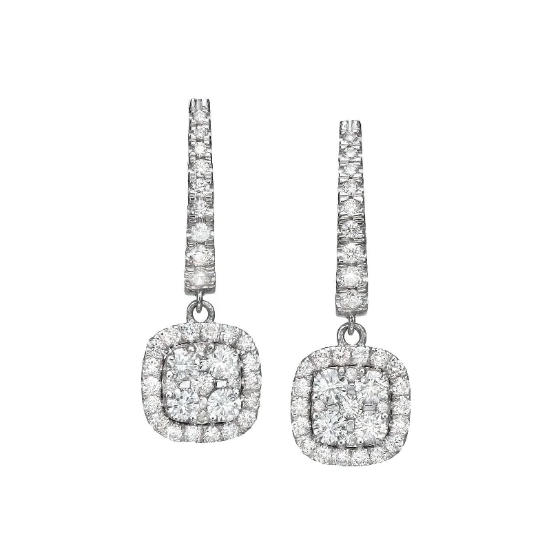 Crystal Hoop Earrings-Big Cushion Shaped Diamond Cluster Dangle Earrings