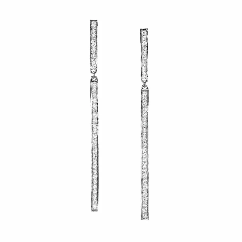 Shiny Drop Earrings-Pave Diamond Bar Drop Earrings