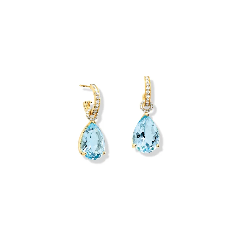 Silver Chain Earrings-Luiza Earring Drops Yellow Gold - Blue Topaz & Diamond Pavé