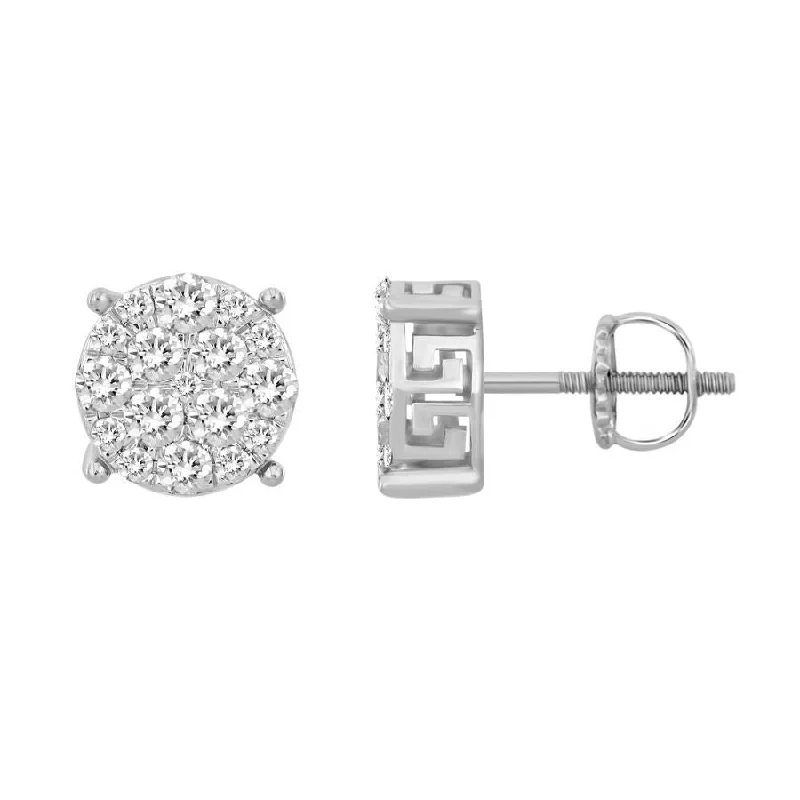 Shiny Drop Earrings-LADIES STUD EARRINGS 1.00CT ROUND DIAMOND 10K WHITE GOLD