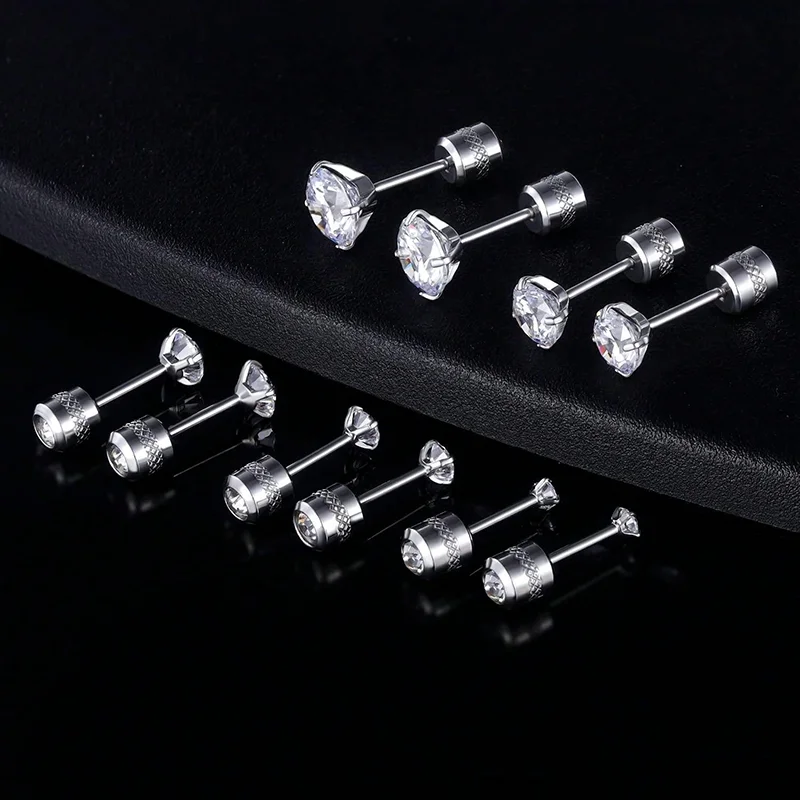 5 Pairs Simple Style Round Plating Inlay Stainless Steel Zircon White Gold Plated Gold Plated Ear Studs