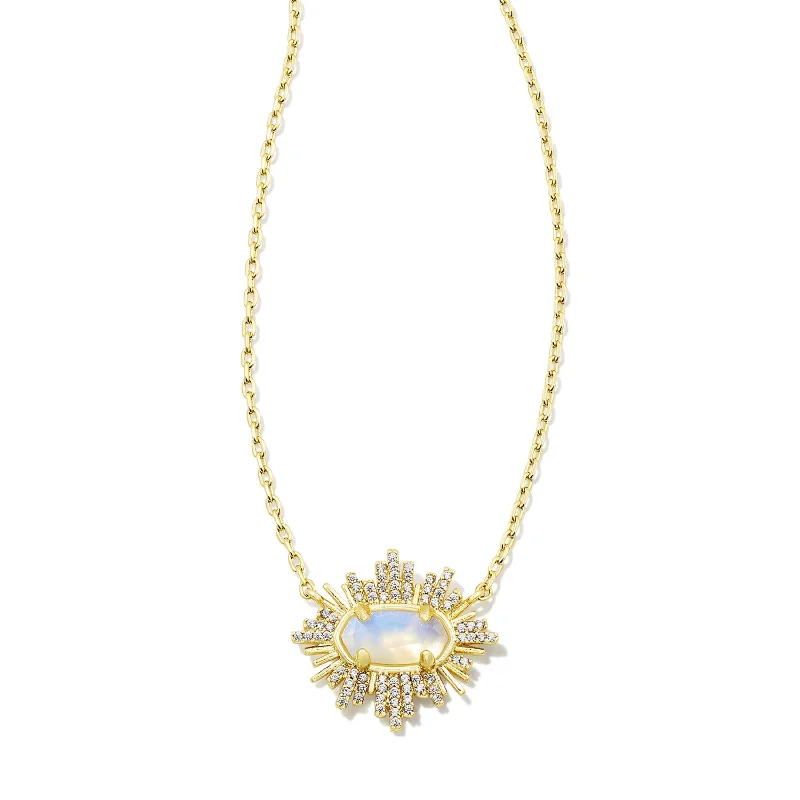 Kendra Scott | Grayson Sunburst Frame Short Pendant Necklace Gold Iridescent Opalite Illusion