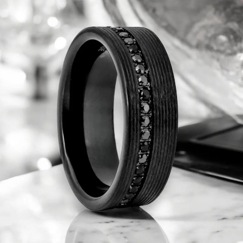 GROOVIX | Black Tungsten Ring, Diamond Stimulate Black CZ, Grooved