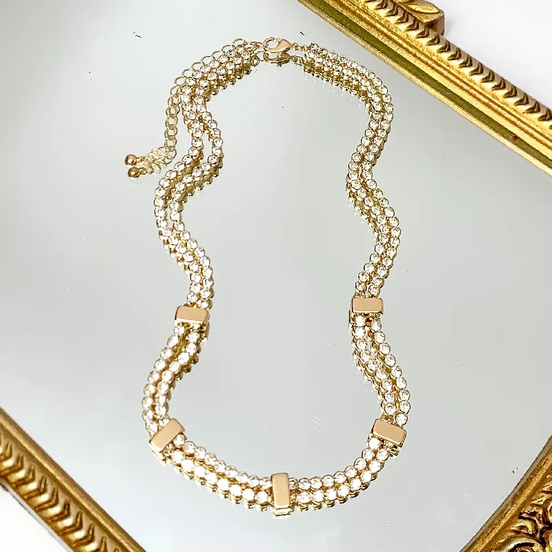 Glam Girl Gold Tone Necklace Outlined in Clear Crystals