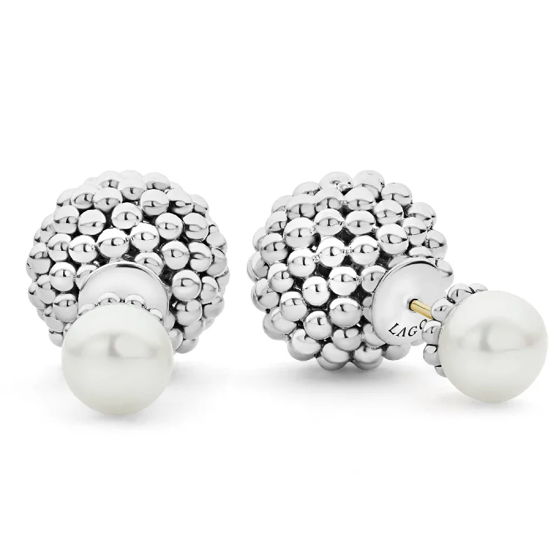 Simple Silver Earrings-Signature Caviar Pearl Front-Back Earrings