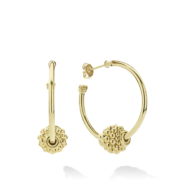 Unique Dangle Hoop Earrings-Caviar Gold Small 18K Gold Caviar Ball Hoop Earrings