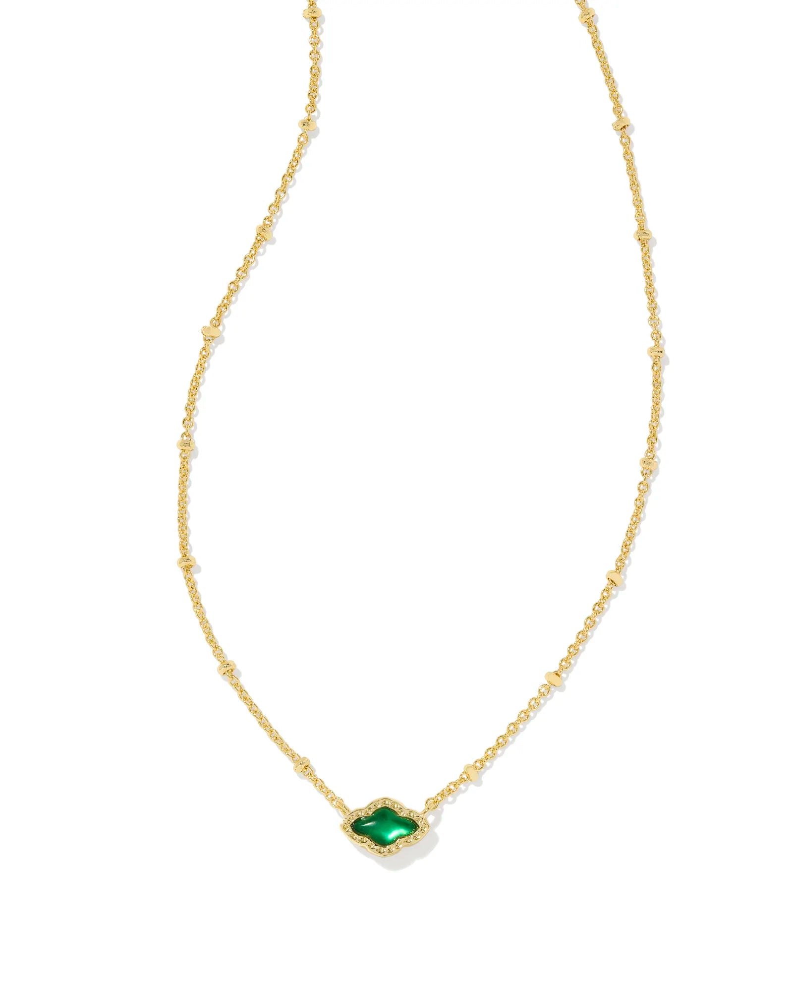 Kendra Scott | Mini Abbie Gold Short Pendant Necklace in Emerald Green Illusion