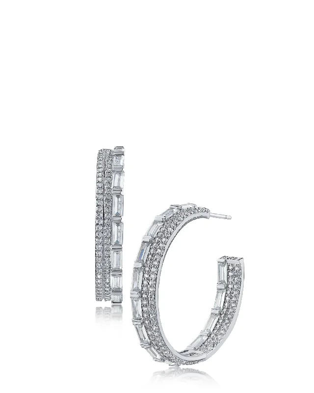 Unique Dangle Hoop Earrings-Baguette and Pave Hoop Earrings