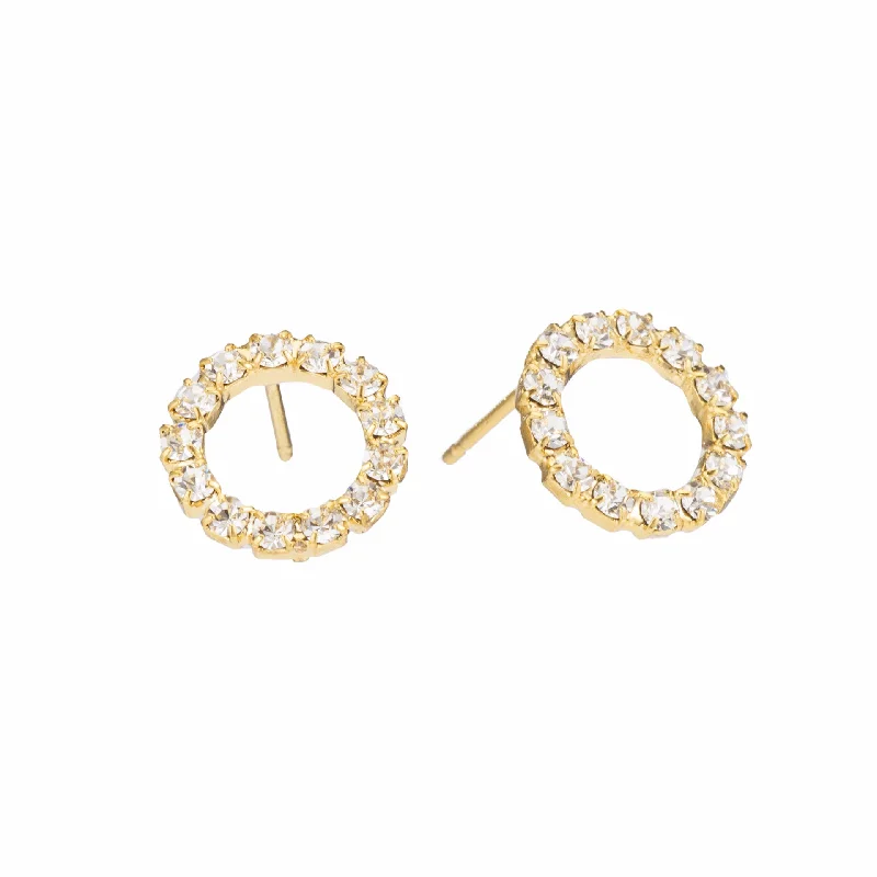 Bold Statement Earrings-Swarovski Crystal Sparkle Small Hoop Gold Post Earrings