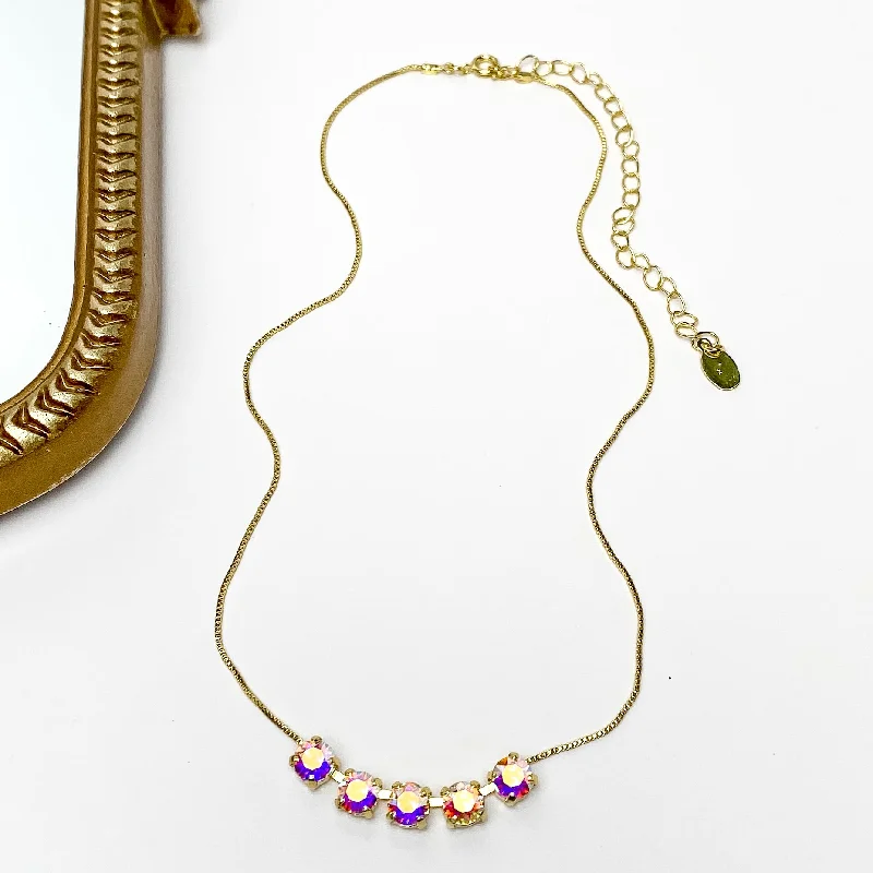 Sorrelli | Shaughna Tennis Necklace in Bright Gold Tone and Aurora Borealis