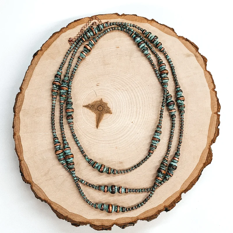 Faux Navajo Graduated Pearl Necklace in Patina Tone