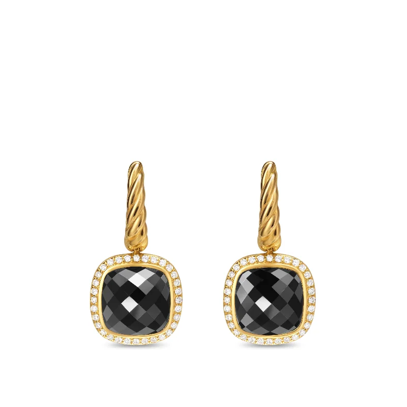 Elegant Chandelier Earrings-Albion® Drop Earrings in 18K Yellow Gold with Black Onyx and Diamonds\, 10mm