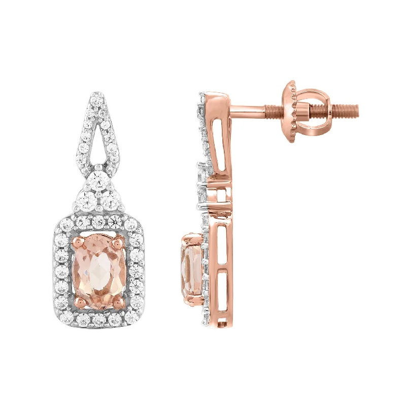 Modern Drop Earrings-LADIES EARRINGS 1.50CT ROUND/OVAL DIAMOND 14K ROSE GOLD (CENTER STONE 1.00 CT OVAL DIAMOND)