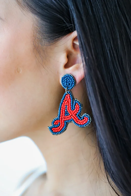 Chic Ear Huggers-Royal Blue "A" Beaded Earrings