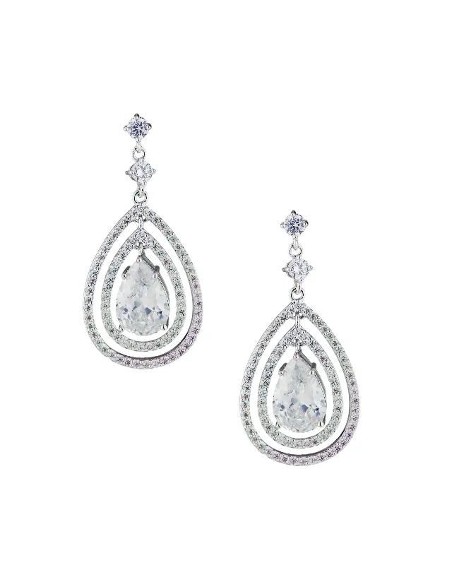 Bridal Earrings-Double Halo Pear Earrings